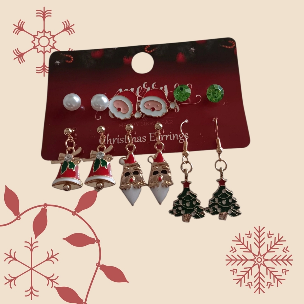 Pack 6 Christmas Earrings of Santa Claus & Bells